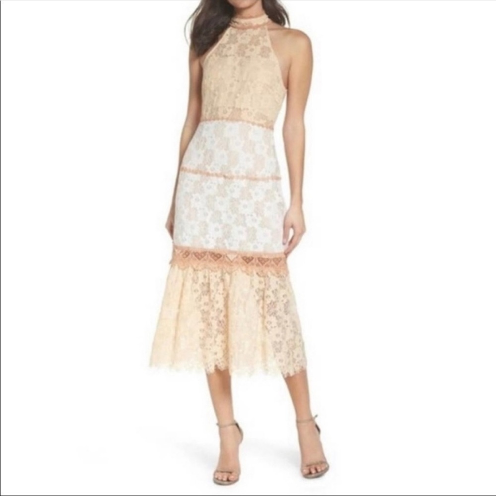 NWT Foxiedox Amelia Lacey Midi Cocktail Dress in Blush | XS | NWT